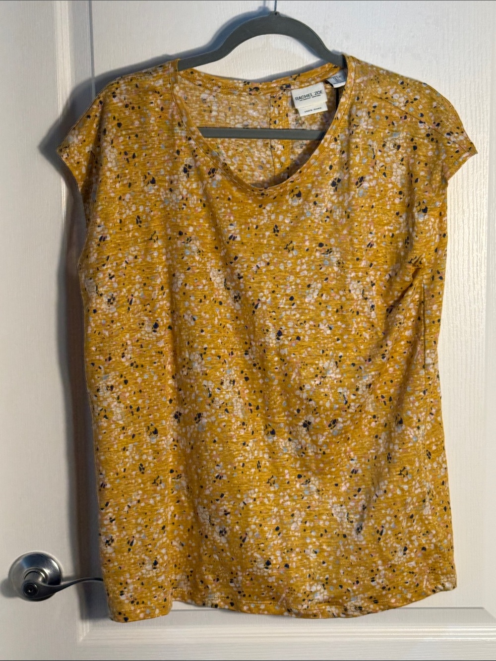Rachel Zoe Yellow Floral Cap Sleeve Blouse Yellow Linen Size L NWT